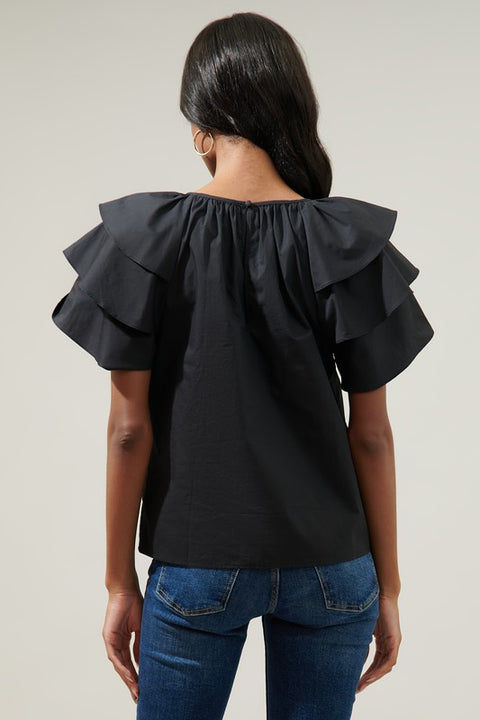 Romie Ruffle Sleeve Poplin Top