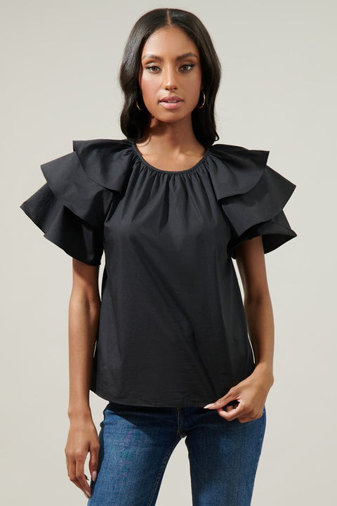Romie Ruffle Sleeve Poplin Top