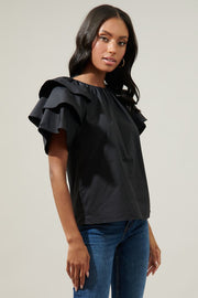 Romie Ruffle Sleeve Poplin Top