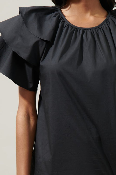 Romie Ruffle Sleeve Poplin Top