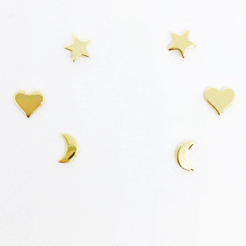 18k Gold Filled Dainty Earrings Star, Moon n Heart