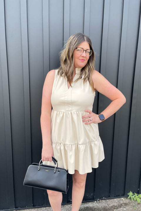 Faith Faux Leather Ruffle Dress