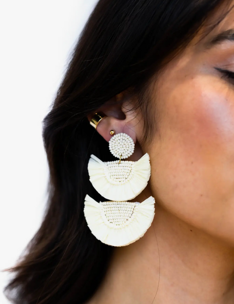 Beige Raffia Statement Earrings