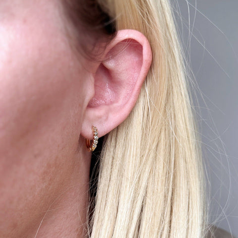 18k Gold Filled Mini Bezel CZ Hoop Earrings: 15mm