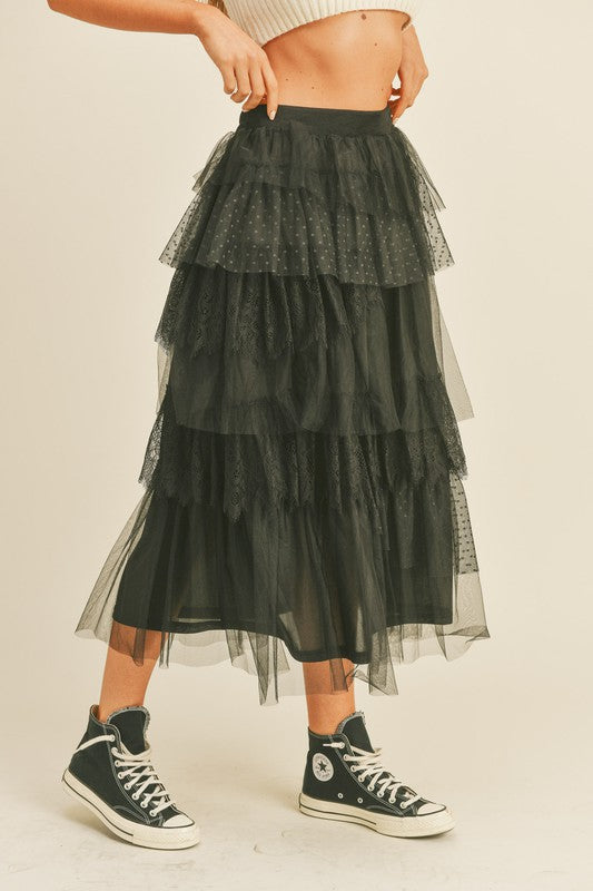 Annie Tiered Lace Midi skirt