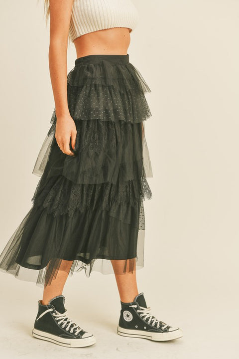Annie Tiered Lace Midi skirt