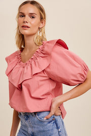 Kassie Ruffle V Neck Top
