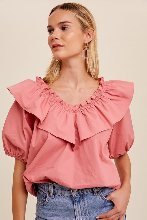 Kassie Ruffle V Neck Top