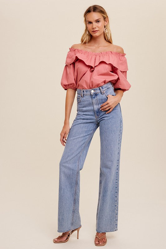 Kassie Ruffle V Neck Top