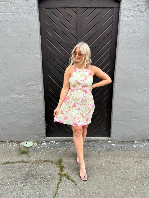 Lexi Floral Straight Neck Crisscross Mini