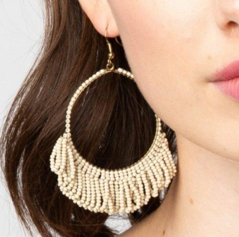 Fringe Hoop Seed Bead Earrings