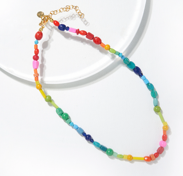 Rainbow Glass Bead Necklace with Extension