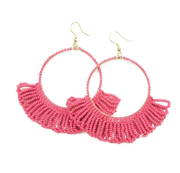 Fringe Hoop Seed Bead Earrings