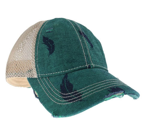 Embroidered Leaf Motif Denim High Pony Ball Cap C.C. Beanie