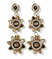 Beads In Brass Double Dangle Flower Frame Post Earring