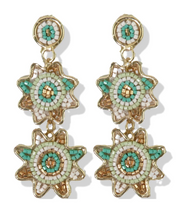 Beads In Brass Double Dangle Flower Frame Post Earring