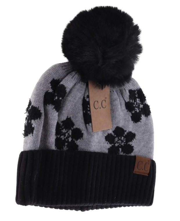 Daisy Patterned Faux Fur C.C Beanie