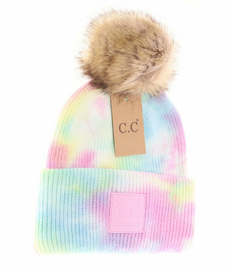 Tie Dye Fur Pom C.C Beanie