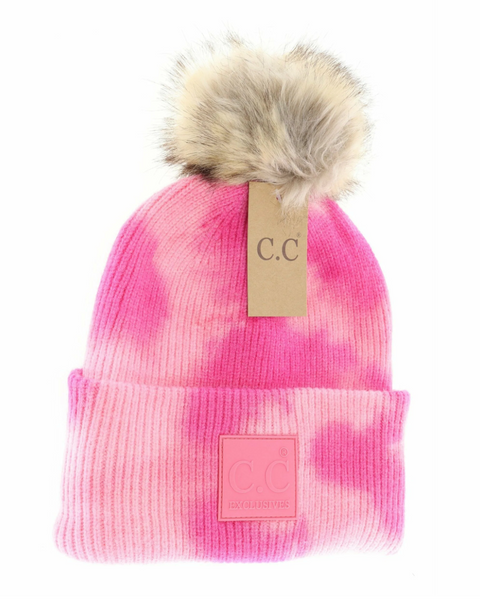 Tie Dye Fur Pom C.C Beanie