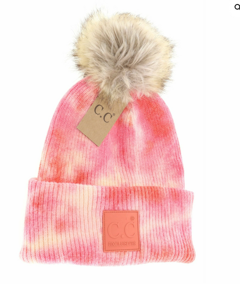 Tie Dye Fur Pom C.C Beanie
