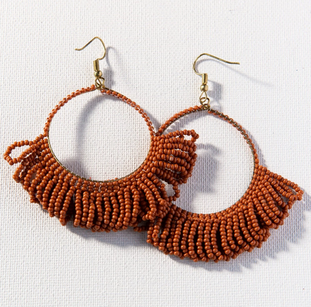 Fringe Hoop Seed Bead Earrings