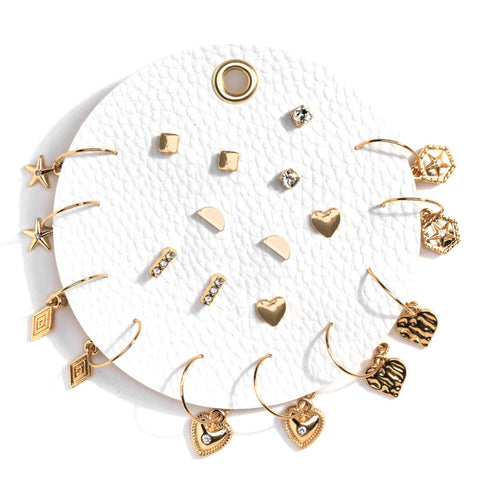 Studs and Wire Hoops Gift Set of 10 - GOLD