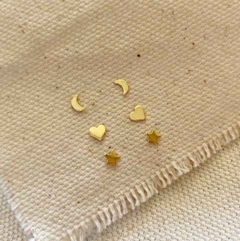 18k Gold Filled Dainty Earrings Star, Moon n Heart